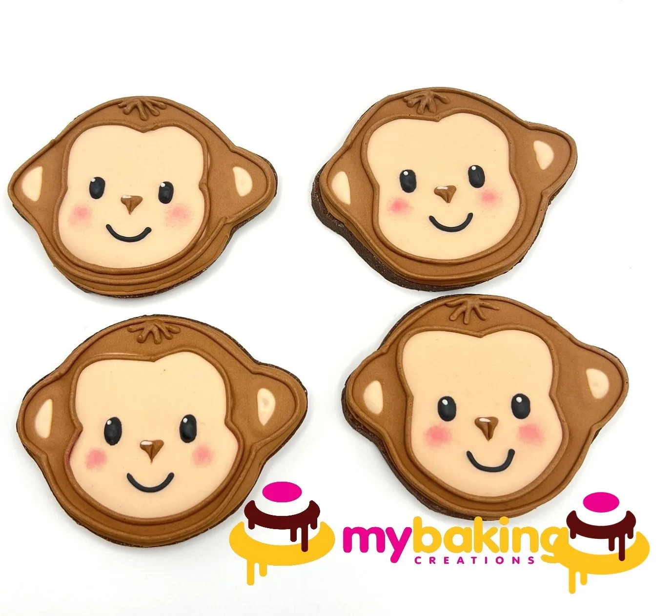 Custom hand-piped monkey shaped cookies Bay Area bakery